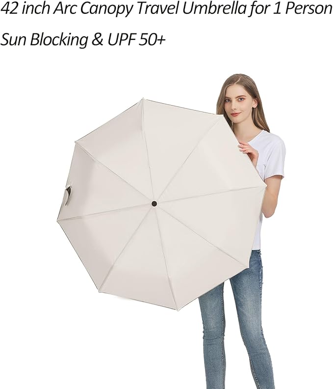BAODINI Small UV Protection Travel Umbrella Compact for Rain and Sun UPF 50+ Windproof Portable 42 inch Umbrella for Women and Men