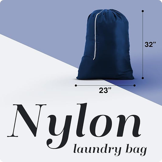 Nylon Laundry Bag - Locking Drawstring Closure and Machine Washable. These Bags will Fit a Laundry Basket or Hamper and Strong Enough to Carry up to Three Loads of Clothes. (Navy Blue)