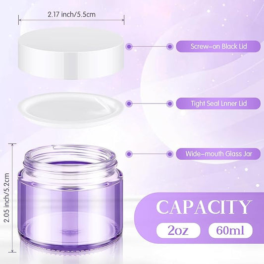 Domensi 32 Pcs 2 oz Glass Jars with Lids Travel Size Round Leakproof Empty Cosmetic Jars with Inner Liners Lid for Storing Makeup Lotions Face Cream Ointments Candle DIY Making (Light Purple)