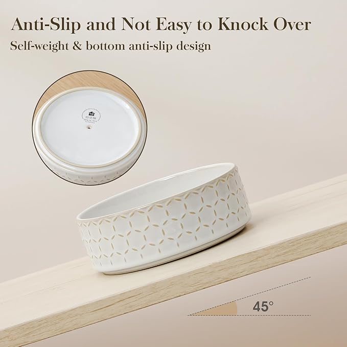 MALACASA Ceramic Dog Food Bowl, 1.5 Cups or 14oz Dog Food Water Dish for Small Breeds, Cats Pet Bowl Dishwasher & Microwave Safe, Honeycomb, Series Lydia