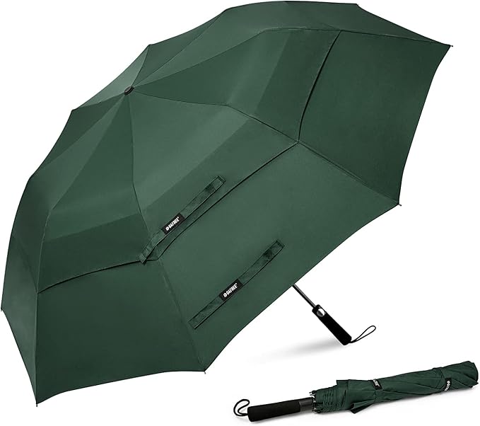 G4Free 62 Inch Portable Golf Umbrella Large Oversize Double Canopy Vented Windproof Waterproof Automatic Open Stick Umbrellas for Men and Women(Dark Green)