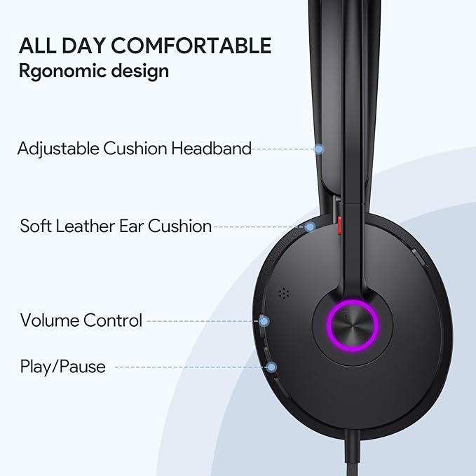 Yealink UH48 ANC Wired Headset with Microphone, Active Noise Cancelling USB Headphones for PC, MS Teams Certified Works with All Other Call Platforms, All Day Comfort, Mute Button