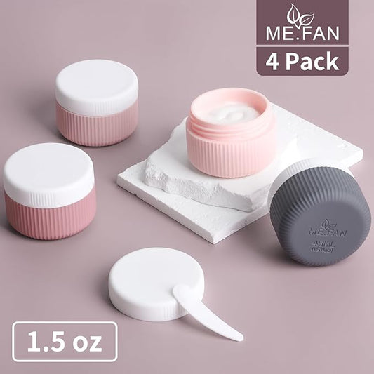 ME.FAN Travel Containers for Toiletries, TSA Approved 1.5 oz Silicone Cream Jars, Leak-proof Journey Containers, Trip Accessories with Lid for Cosmetic Face Hand 4 Pack White Lid - Pink