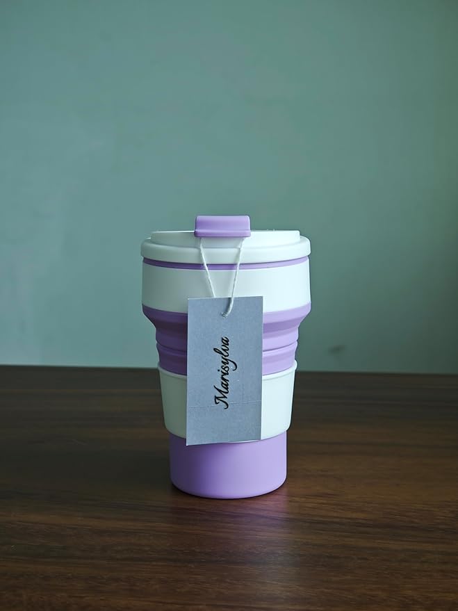 12oz Collapsible Water Bottles, Silicone Foldable Portable Travel Water Bottle, Folding Lightweight Reusable Leakproof for Traveling Camping Hiking Cycling Yoga Sports Purple