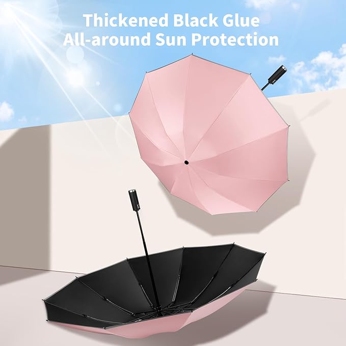 Yoobure Inverted Windproof Travel Umbrella - Automatic Umbrellas for Rain, Compact Folding with Reflective Stripe, Portable Large for Backpack, Lightweight with Sun UV Protection
