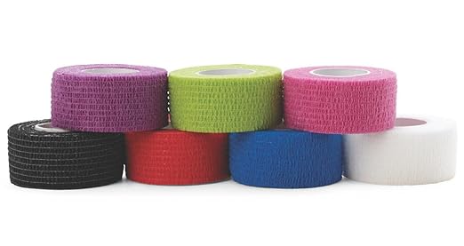Medline Non-Sterile Self Adherent Cohesive Bandages, Color Pack (Pink, Green, Black, Red, Purple, White, Blue), 1" x 5 yds., (2.5 cm x 4.6 m), Not Made from Natural Rubber Latex, Pack of 30