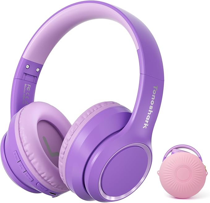 Kids Bluetooth Headphones with Active Noise Cancelling, Wireless Over-Ear Headphones for Boys Girls, Foldable, Adjustable, Safe Volume, 40H Playtime, Mic for School Travel(Purple)