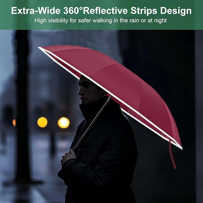 Rappeo 4-in-1 Inverted Travel Umbrella Compact, Automatic Large Umbrellas for Rain & Sun, Portable Windproof Umbrella for Backpack, Reverse Folding Umbrella for UV with Reflective Strips,Lightweight