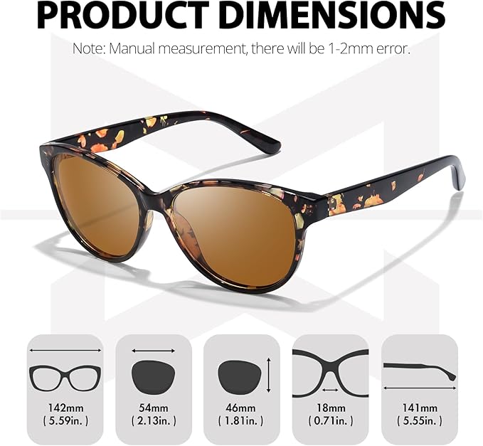 Myiaur Polarized Sunglasses for Women, Trendy Cat Eye Sun Glasses UV400 Protection Classic Retro Shade 2 Pack