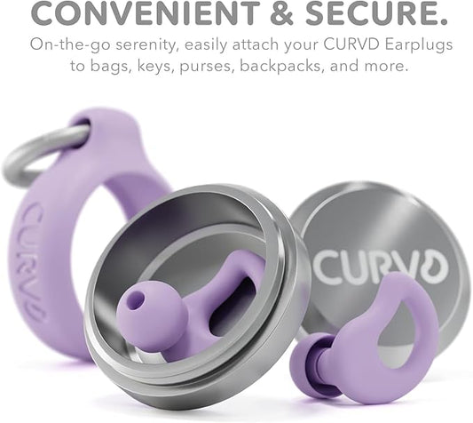 CURVD Everyday Earplugs + Case Clip Bundle, The Perfect earplug for Sleep, Travel, Noise Sensitivity/canceling + Case Clip Package Portable Waterproof Container & Silicone Sleeve for Ear Plugs(Purple)