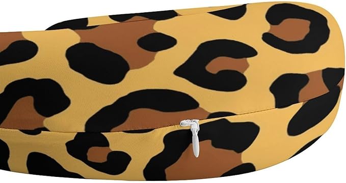 Compact Polyester Neck Support Pillow, Cheetah Leopard Print Floral Dark Yellow U-Shaped, U-Shape Rest Cushion for Car Office Travel, Machine Washable Comfort