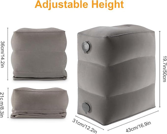 Inflatable Travel Foot Rest Pillow, Kids Airplane Bed, Adjustable Height Leg Pillow, Make a Flat Bed for Toddler, Fits for Airplane, Car(Grey, 2 Pack)