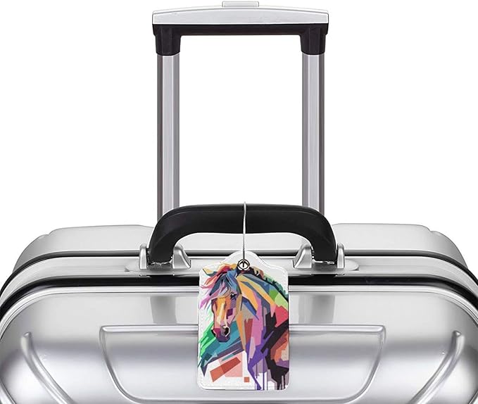 Horse Luggage Tags Set of 2 Suitcases Tags, Leather Bag Tags Artistic Animals Pattern Backpack Travel Bag, Cool Name Labels Identifiers Baggage Tags Women Girls Men Boys, 4.6 x 2.7 In