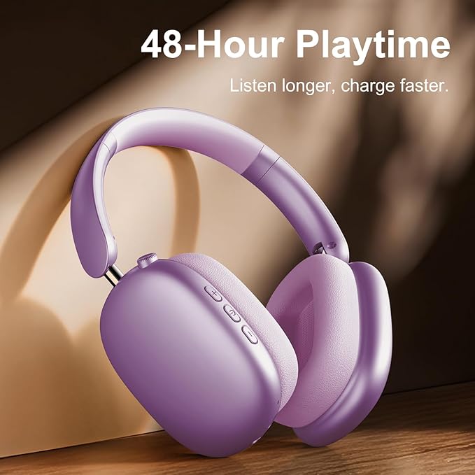 Wentronic Y01 Wireless Noise Canceling Headphones Bluetooth 5.3 Over Ear Headphones with Microphone, Hi-Res Audio, 48H Playtime, Foldable Comfortable Earpads,Compatible with iOS,Android,PC, Purple