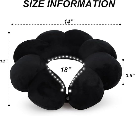 Sexysamba Flower Travel Neck Pillows for Airplanes Breathable Cotton U-Shaped Neck Pillow for Kids & Adults Head Neck Chin Support Rest Pillow for Traveling,Car,Train,Bus,Recline,Home,Office,Black