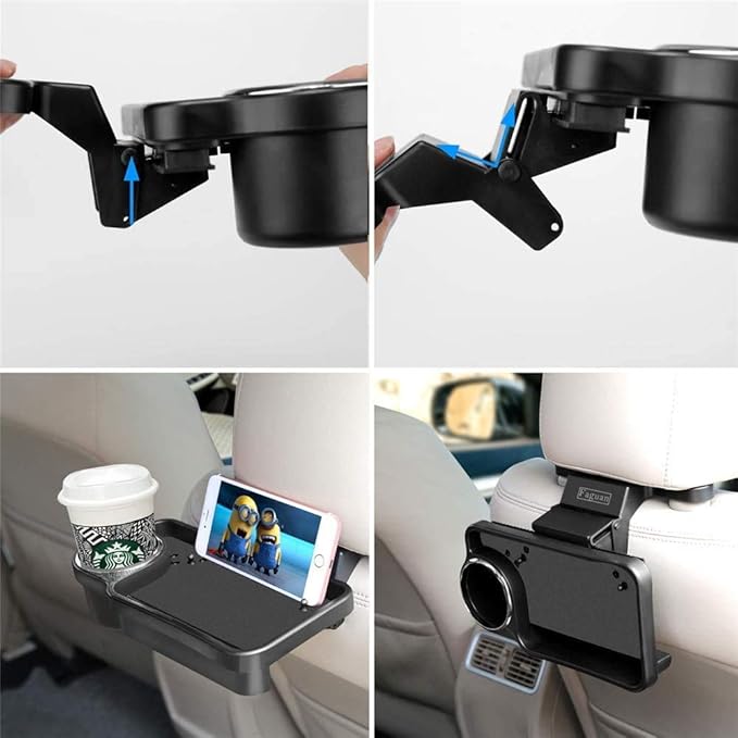 Oshotto Universal (FT-04) Foldable Car Auto Headrest Rear Back Seat Table Drink Food Cup Tray Holder (Black)