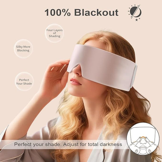 Sleep Mask for Women Blackout: Reversible Dual-Sided Eye Mask with Adjustable Band - Soft Cotton and Silky Cooling Blindfold for Travel Nap Meditation (Pink)