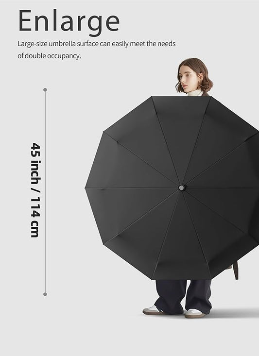 Rain Cats Large Umbrella 45 Inch diameter Umbrellas for rain Strong10 Ribs Fiberglass Windproof big Compact Automatic portable Folding Travel/Thick Fabric/Wood handle