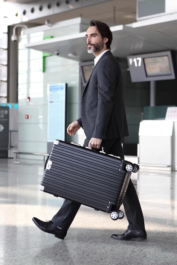 HotWay 28 Inch All Aluminum Checked in Luggage with Leather Handle, Hard Shell Zipperless Suitcase with TSA Locks and Spinner Wheels, Large Luggage for Business Travel, Black