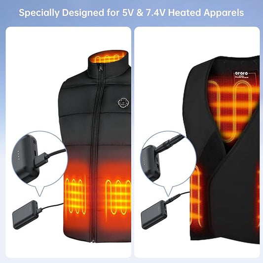 7.4V 5V Heated Vest Battery Pack 10000mAh - Rechargeable Power Bank for ORORO, Arris, DR.Prepare, KOVNLO, TIDEWE & Other Electric Heating Vests/Jacket/Hoodie/Blanket/Camping Chair/Seat Cushion
