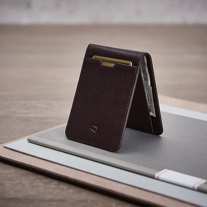 Vaultskin MANHATTAN Slim RFID Blocking Bifold Leather Wallet for Men - Minimalist Front Pocket Card Holder, Holds 9 Cards & Cash, Premium Italian Leather
