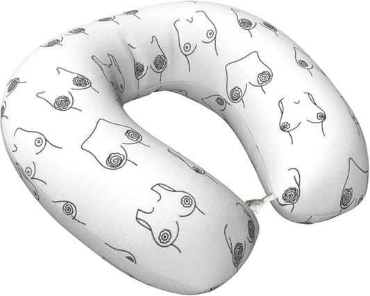 Travel Neck Pillow for Pain Relief Sleeping, Woman Breast Set Funny Boobs, Comfortable Memory Foam Chin Head Cushion Support with Zip Cover, Fashion Car Flight Pillows