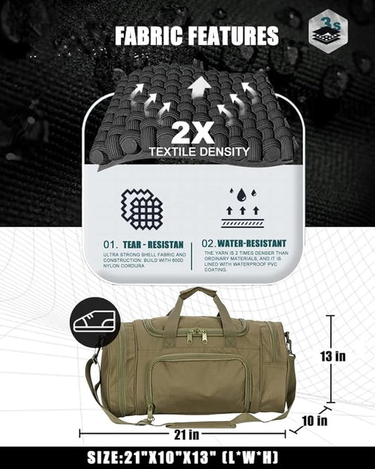 Gym Bag Duffle Bags for Men Women with Shoes Compartment Sport Weekend Travel Overnight Carry On Bag for Tactical Military Travel Work Out Bags (Green)