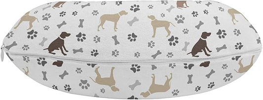 Ambesonne Dog Lover Travel Pillow Neck Rest, Paw Print Bones and Dog Silhouettes American Foxhound Breed Playful Pattern, Memory Foam Traveling Accessory for Airplane and Car, 12", Umber Beige Grey