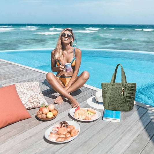 Straw Beach Bags for Women Woven Beach Tote Bag Casual Boho Large Shoulder Handbags Purse for Vacation Holiday