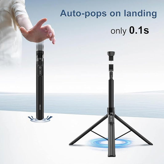 66" Automatic Phone Tripod Stand with Remote, Cell Phone Tripod for iPhone Video Recording & Live Streaming, Adjustable Selfie Stick Tripod for Content Creators, Vloggers (Black)