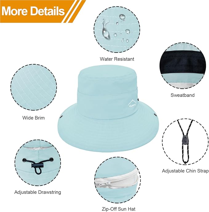 Sun Hats for Women Bucket Hat UV Protection Fishing Hat Wide Brim Safari Hats 2 in 1 Zip-Off Sun Visor Hats UPF 50+