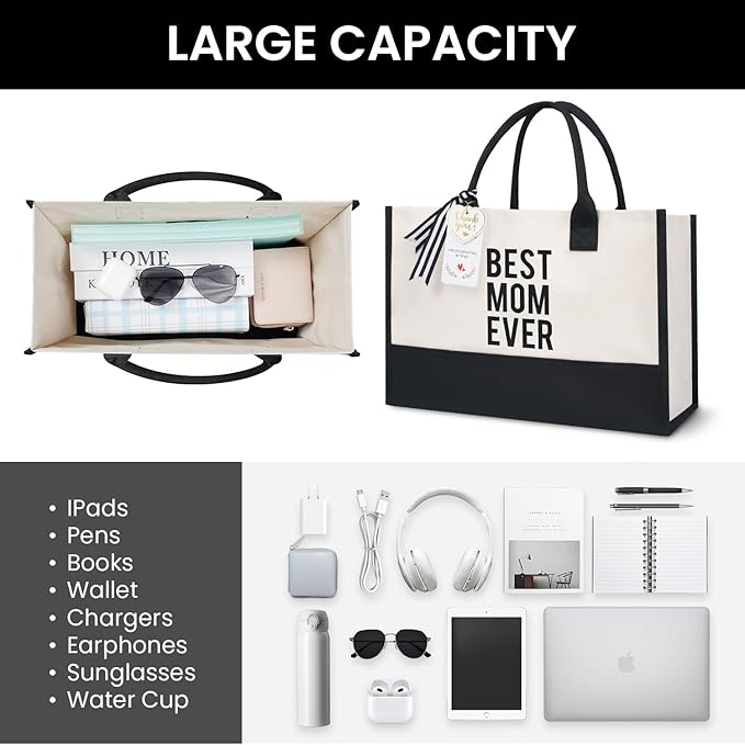 BAGAIL Initial Tote Bag, Personalized Birthday Gifts for Women, Teacher, Friends, Mom, Wedding, Monogrammed Beach Bag