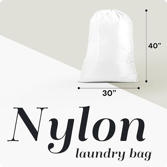 Nylon XL Laundry Bag - Locking Drawstring Closure, Machine Washable, These Large Bags Will Fit a Laundry Basket and Strong Enough to Carry up to Two Loads of Clothes (White | 30" x 40")