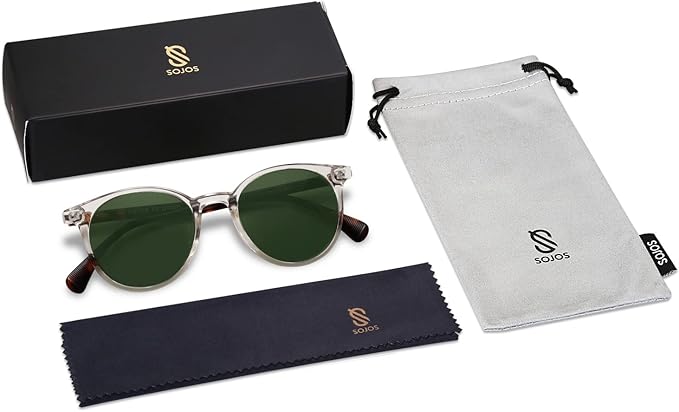 SOJOS Small Round Classic Polarized Sunglasses for Women Men Vintage Style UV400 Lens MAY SJ2113