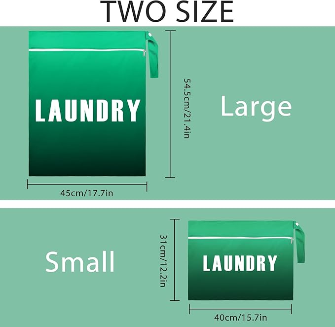 2 Pcs Large Travel Laundry Bags - Waterproof Wet/Dry, Washable, Dirty Clothes, Bathing Suit, Workout, Gym Clothes, Swimming, Yoga (Green+Dark Green)