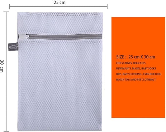 Kimmama Laundry Mesh Wash Bags, Lingerie Bags for Washing Delicates, White Net, Grey Zipper, 3S