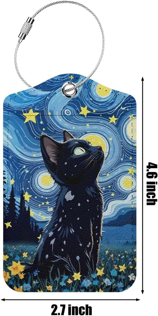 2 PCs Cat Stuff Luggage Tag, Suitcase Tags with Privacy Flap and Metal Loop, Luggage Tags for Suitcases, Identifiers Travel Essentials Bag Tag, Cat Lovers Gifts for Women Girls Friends Daughter