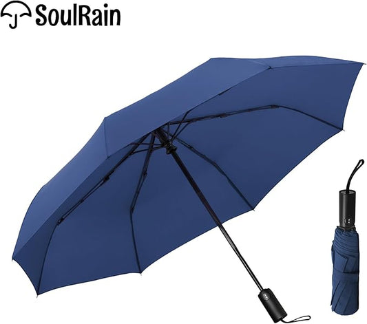 SoulRain Travel Umbrella - Compact Umbrella for Rain - Perfect Large Auto Folding Umbrella - Ideal Car umbrella, Small umbrella, and Travel Companion