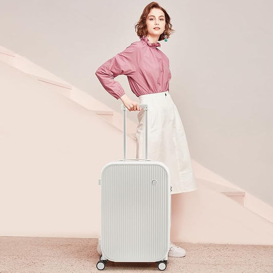 mixi 26 Inch Large Checked Luggage PC Hardshell Suitcases with Wheels for Travel Woman Men, Smoke White