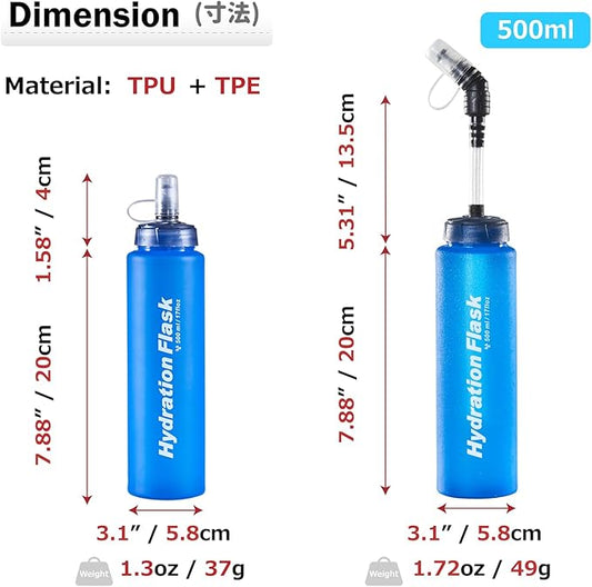 Azarxis TPU Soft Flask Collapsible Water Bottles BPA-Free 250ml 350ml 500ml 600ml for Hydration Vest Pack Running Hiking Cycling Climbing