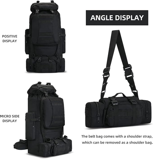 HongXingHai 100L Camping Hiking Backpack,Molle military Tactical rucksack backpack,Waterproof Lightweight Hiking Backpack (Black)