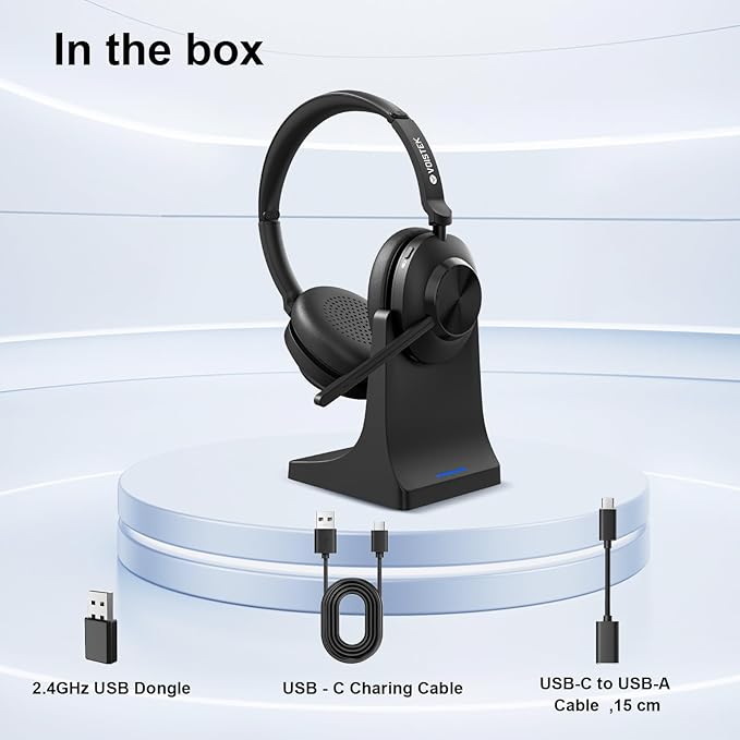 Wireless Headset, Bluetooth Headset with Noise Cancelling Microphone for PC,On-Ear Headphones with USB Dongle & Mute Button for Office Work, Video Meeting,Cell Phones, Computer