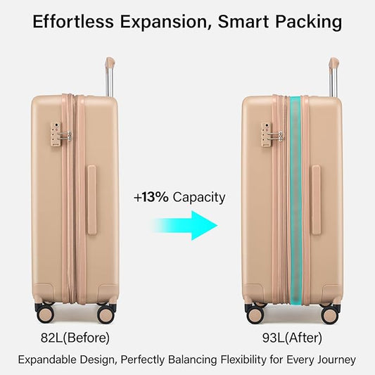 Hanke Expandable 26 Inch Luggage with Spinner Wheels, Hardside Large Suitcase, All-PC Hard Shell Travel Luggage, TSA Lock, Lightweight Durable Checked-Medium (Cuba Sand, 93L)