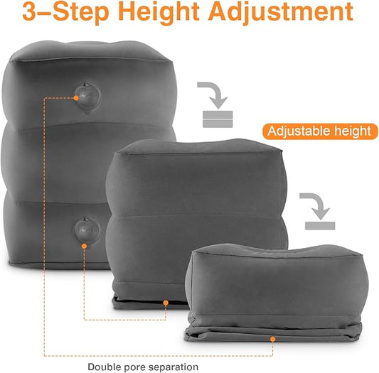 Maliton Inflatable Foot Rest Pillow for Travel,Kids Airplane Bed,Adjustable 3 Layers Height Leg Pillow of Air Travel Essentials,Car, Office, Home - Fast Inflation (Dark Grey)