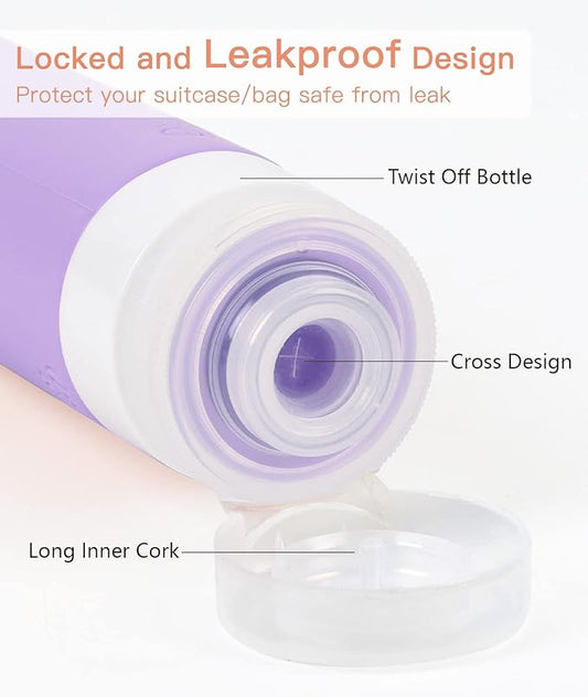 Quatish Travel Bottles for Toiletries 6 Pack, Original Patented Leakproof 3 oz Tsa Approved Travel Size Containers, BPA Free Silicone Shampoo and Conditioner Bottles, Camping Essentials