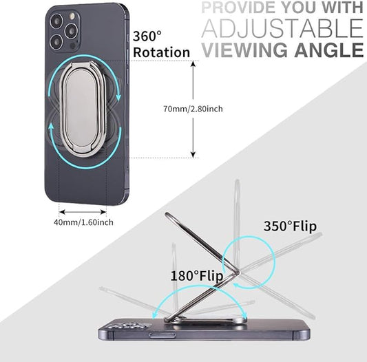 Phone Ring Holder Finger Kickstand Foldable Cellphone Back Stand 360° Rotation Metal Ring Grip Holder for Magnetic Car Mount Compatible with iPhone iPad Smartphone