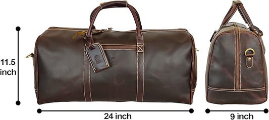 24" Leather Duffle Bag for Men & Women, Full Grain Leather Travel Overnight Weekender Sports Gym Carry On Duffel Bag by Rustic Town (Walnut Brown)