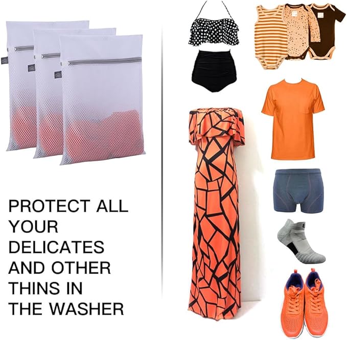 Kimmama Laundry Mesh Wash Bags, Lingerie Bags for Washing Delicates, White Net, Grey Zipper, 3S