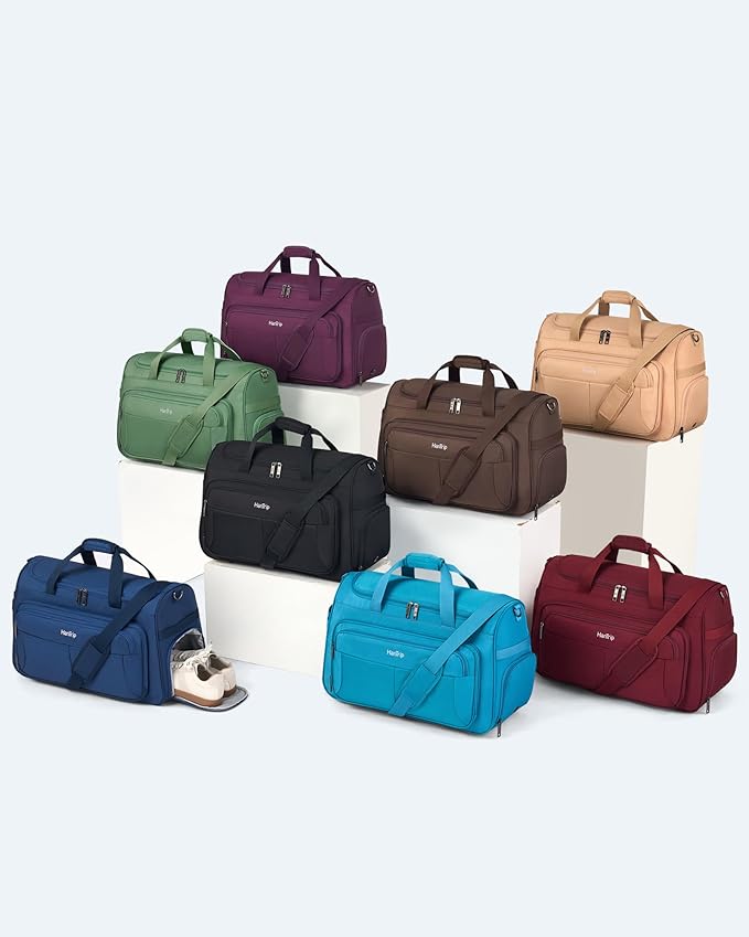 HanTrip Carry on Duffel Bag Foldable Duffle Bags for Travel, Large Personal Item Bags for Airplanes, Weekender Overnight Mens Travel Tote Bag for Women Softside Carry on Luggage (Burgundy)