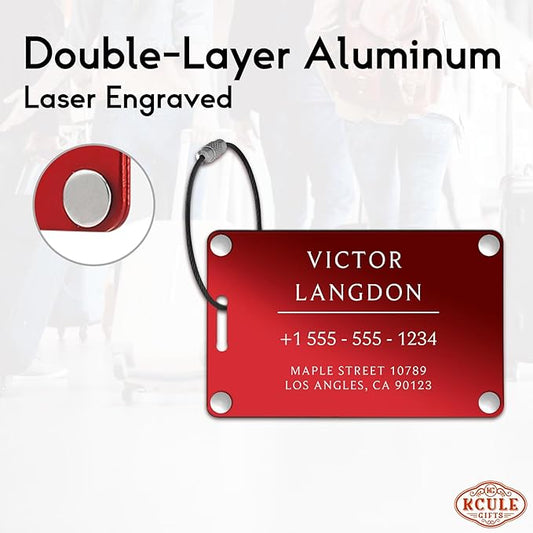 Luggage Tags for Suitcases 4 Pack: Personalized Luggage Tags for Backpacks & Bags Tags with Coustomizable Texts (Red)